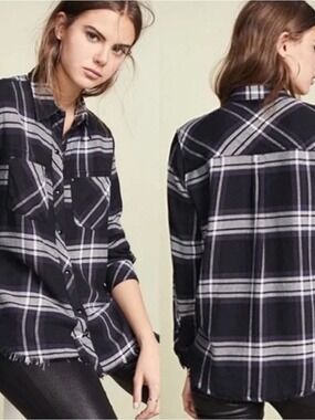 RAILS HUNTER BUTTON DOWN SHIRT BLACK/ CREAM/ ADMIRABLE BLUE SIZE MEDIUM